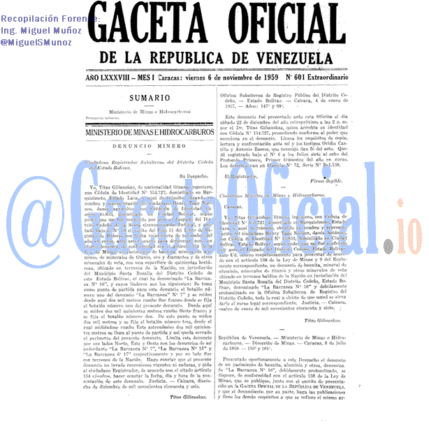 Gaceta Oficial 601 del 6 Noviembre 1959