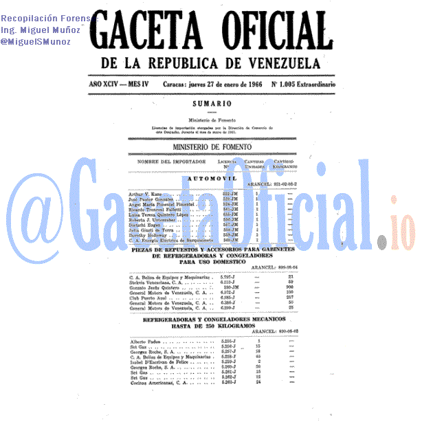 Gaceta Oficial 1005 del 27 Enero 1966
