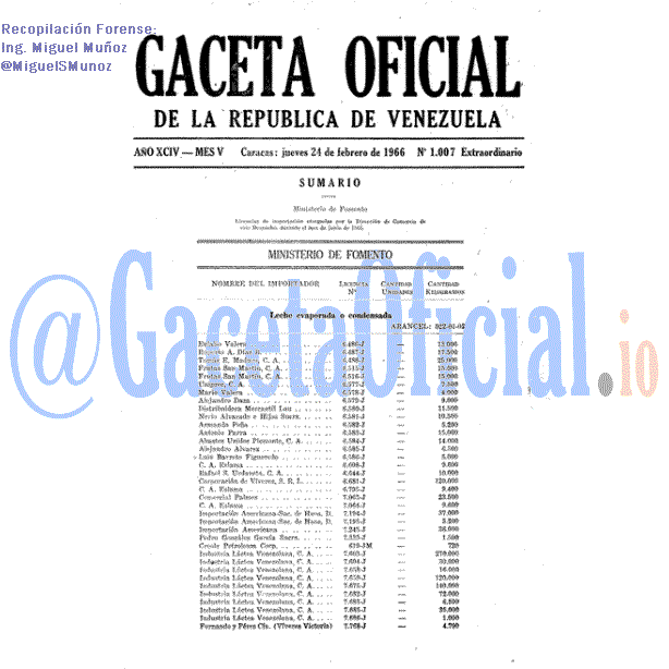 Gaceta Oficial 1007 del 24 Febrero 1966