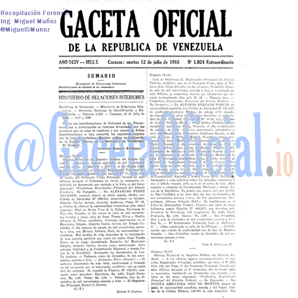 Gaceta Oficial 1024 del 12 Julio 1966
