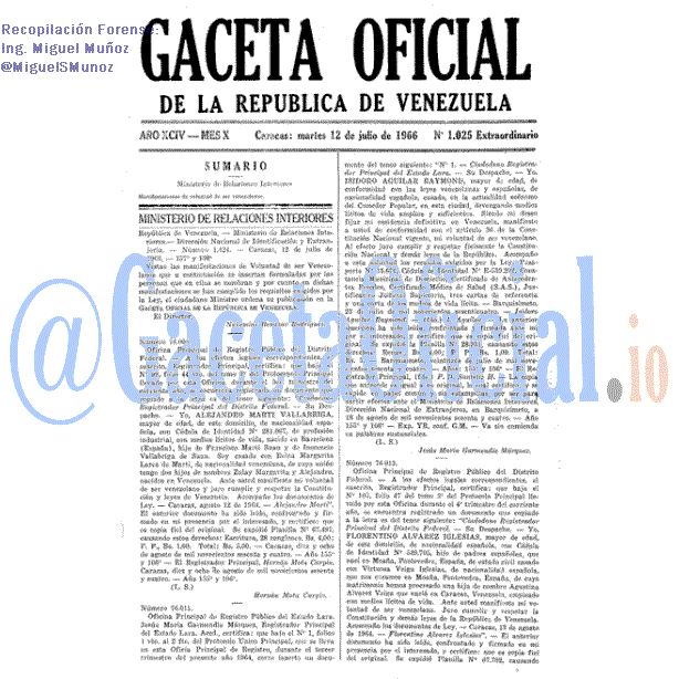 Gaceta Oficial 1025 del 12 Julio 1966