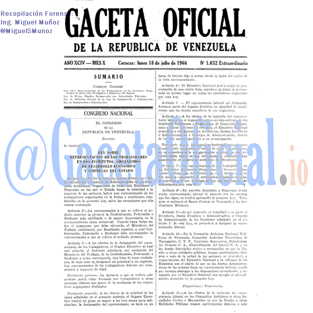 Gaceta Oficial 1032 del 18 Julio 1966