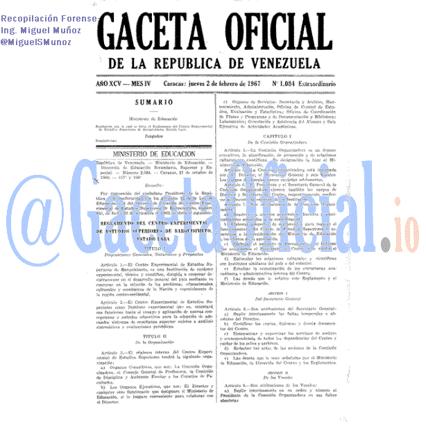 Gaceta Oficial 1084 del 2 Febrero 1967