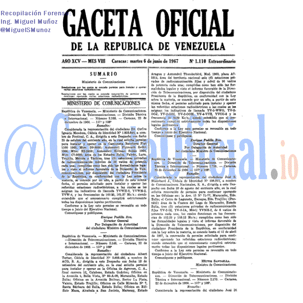 Gaceta Oficial 1110 del 6 Junio 1967
