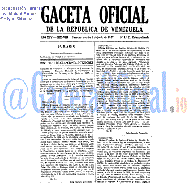 Gaceta Oficial 1111 del 6 Junio 1967