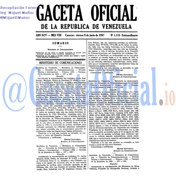 Gaceta Oficial 1115 del 9 Junio 1967