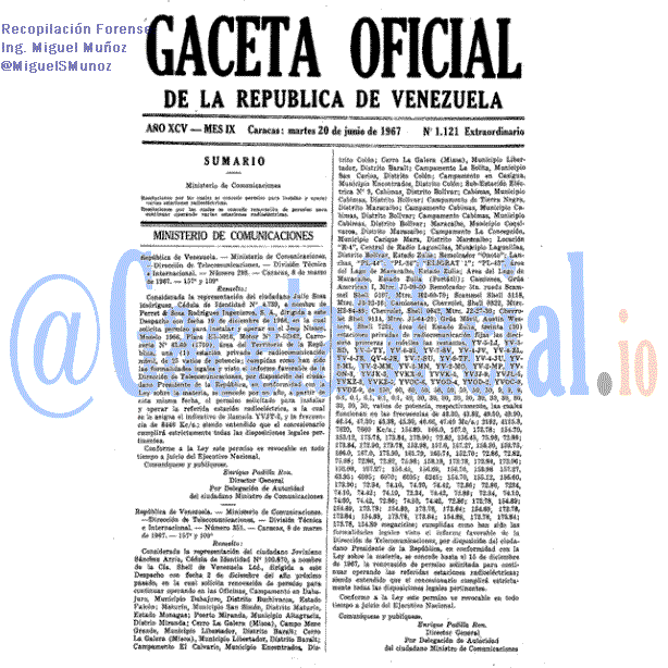 Gaceta Oficial 1121 del 20 Junio 1967