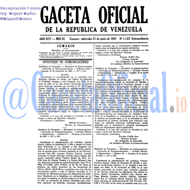 Gaceta Oficial 1122 del 21 Junio 1967