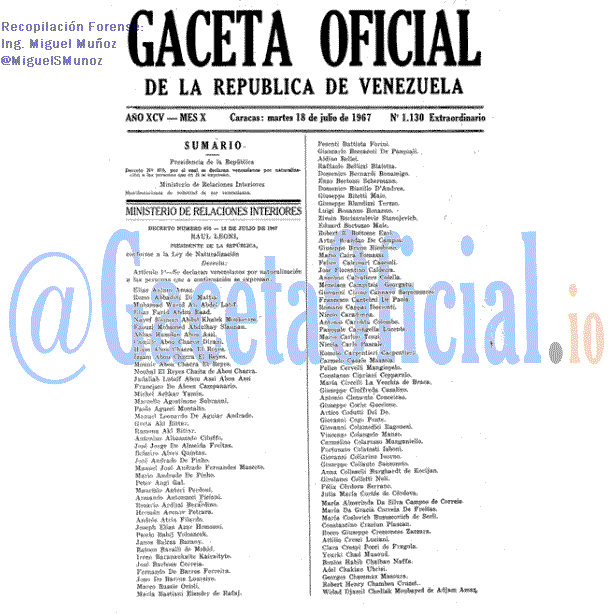 Gaceta Oficial 1130 del 18 Julio 1967