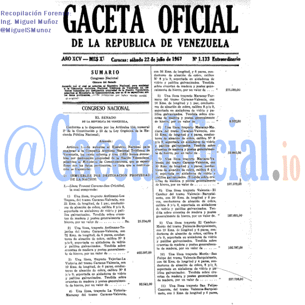 Gaceta Oficial 1133 del 22 Julio 1967