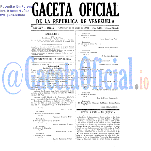 Gaceta Oficial 1134 del 30 Julio 1967