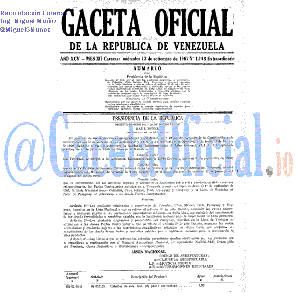 Gaceta Oficial 1148 del 13 Septiembre 1967