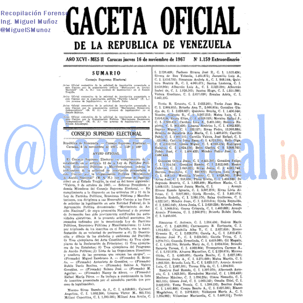Gaceta Oficial 1159 del 16 Noviembre 1967