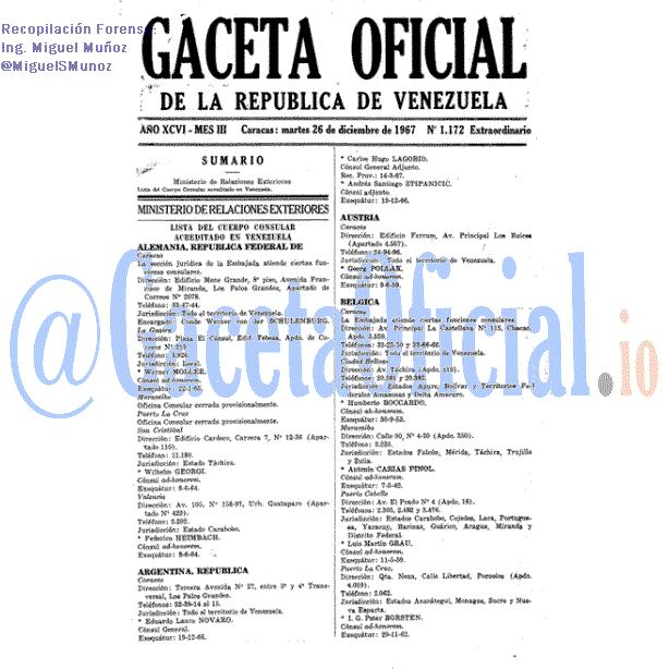 Gaceta Oficial 1172 del 26 Diciembre 1967