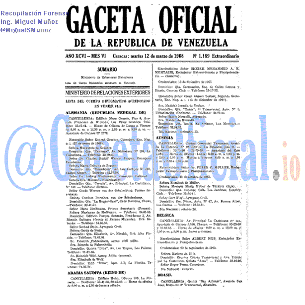 Gaceta Oficial 1189 del 12 Marzo 1968