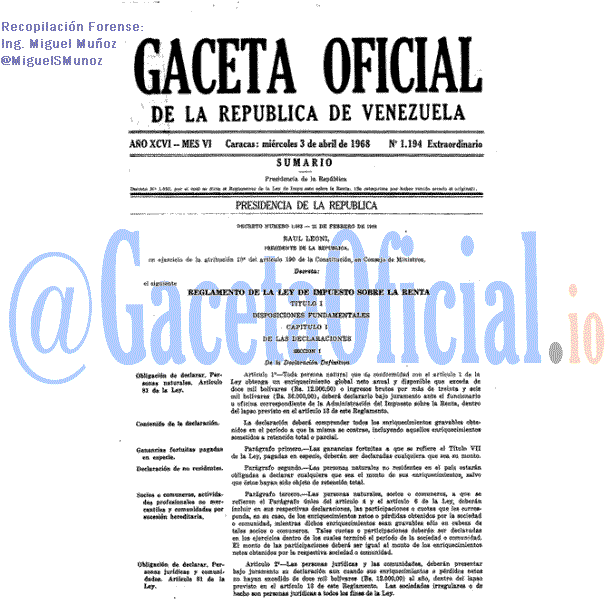 Gaceta Oficial 1194 del 3 Abril 1968