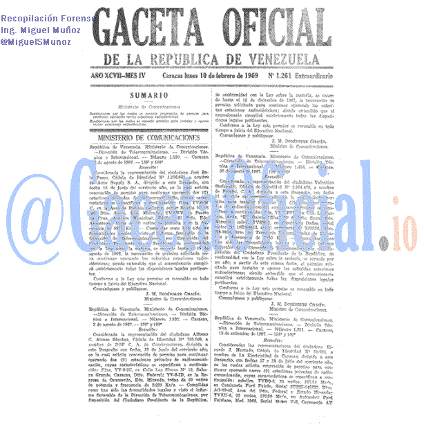 Gaceta Oficial 1261 del 10 Febrero 1969