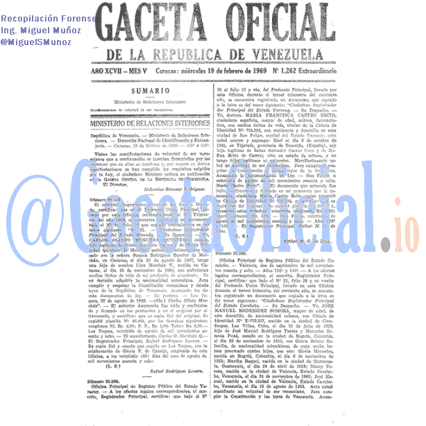 Gaceta Oficial 1262 del 19 Febrero 1969