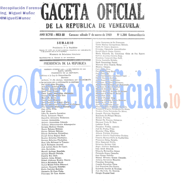 Gaceta Oficial 1266 del 1 Marzo 1969
