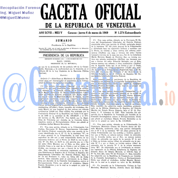 Gaceta Oficial 1274 del 6 Marzo 1969