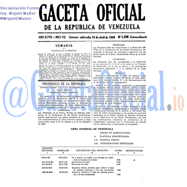 Gaceta Oficial 1286 del 16 Abril 1969