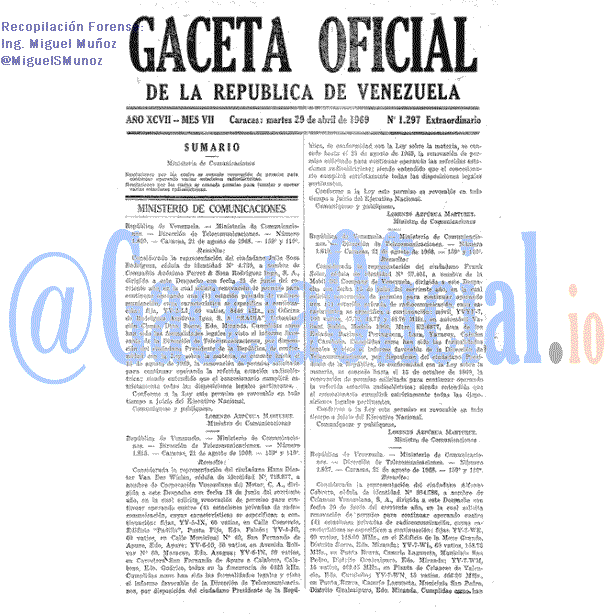 Gaceta Oficial 1297 del 29 Abril 1969