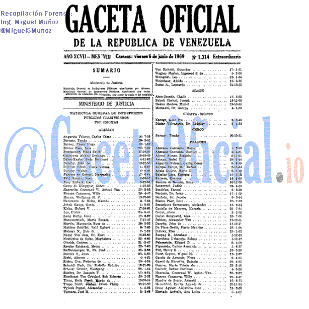 Gaceta Oficial 1314 del 6 Junio 1969