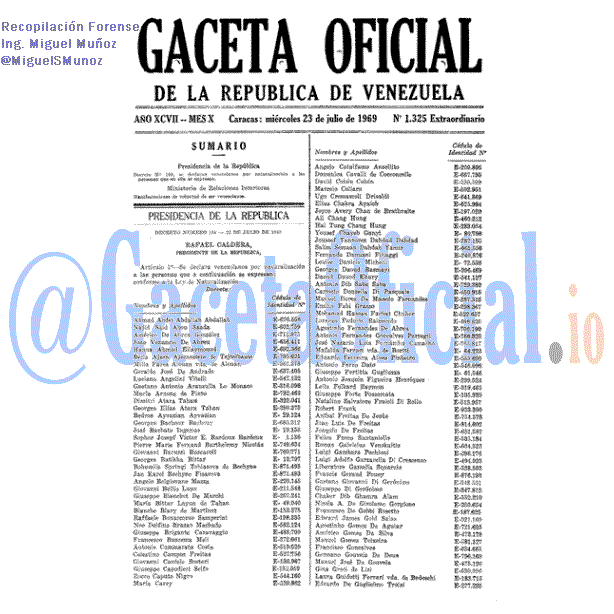 Gaceta Oficial 1325 del 23 Julio 1969