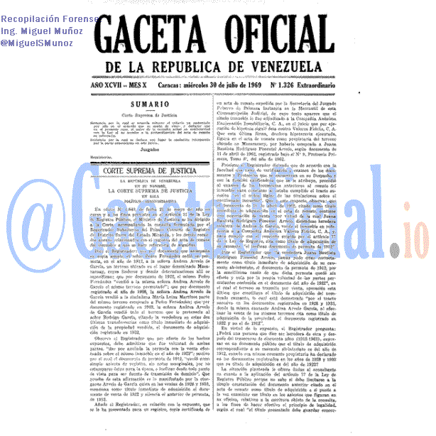 Gaceta Oficial 1326 del 30 Julio 1969