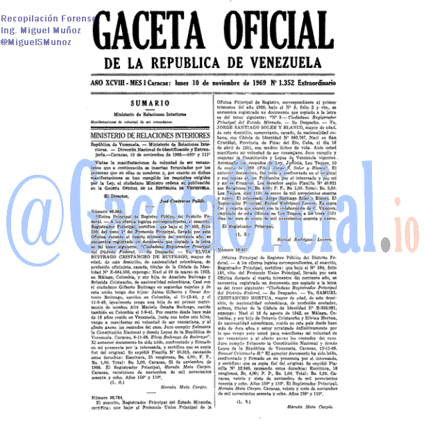 Gaceta Oficial 1352 del 10 Noviembre 1969