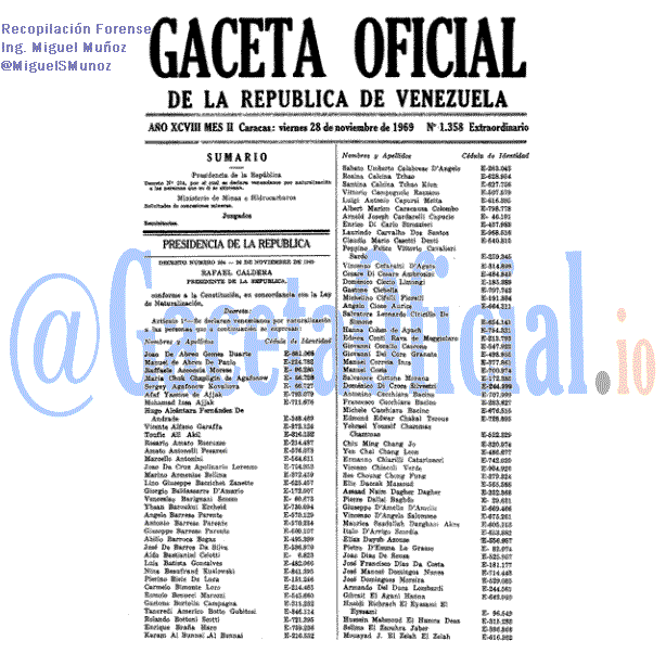 Gaceta Oficial 1358 del 28 Noviembre 1969