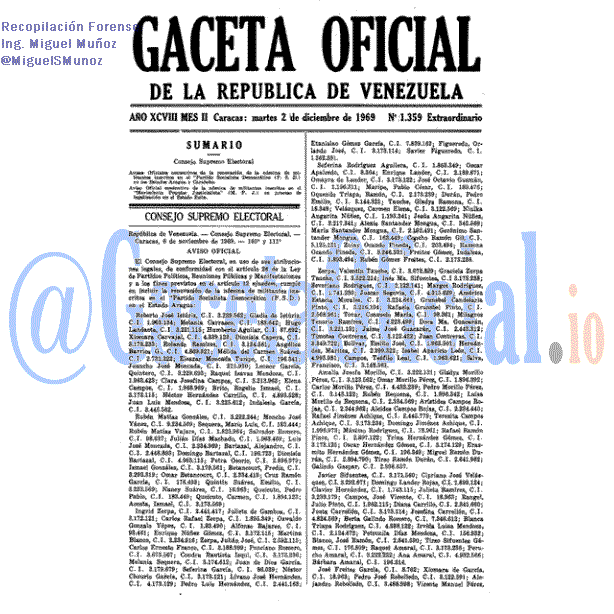 Gaceta Oficial 1359 del 2 Diciembre 1969