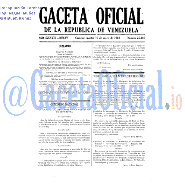 Gaceta Oficial 26162 del 19 Enero 1960