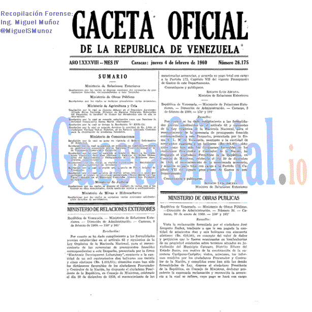 Gaceta Oficial 26175 del 4 Febrero 1960