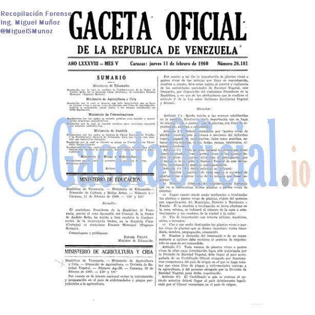 Gaceta Oficial 26181 del 11 Febrero 1960