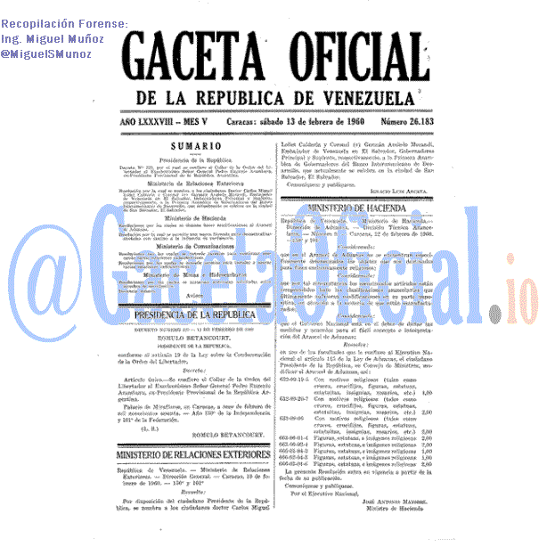 Gaceta Oficial 26183 del 13 Febrero 1960