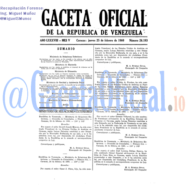 Gaceta Oficial 26193 del 25 Febrero 1960