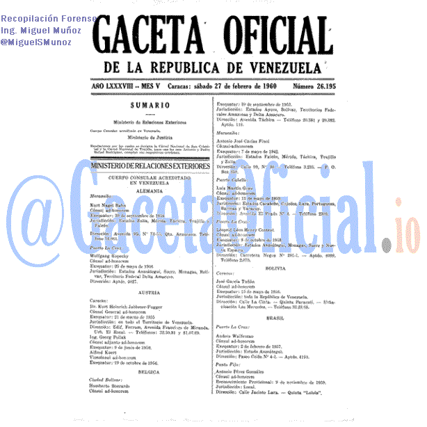 Gaceta Oficial 26195 del 27 Febrero 1960