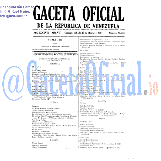 Gaceta Oficial 26235 del 23 Abril 1960