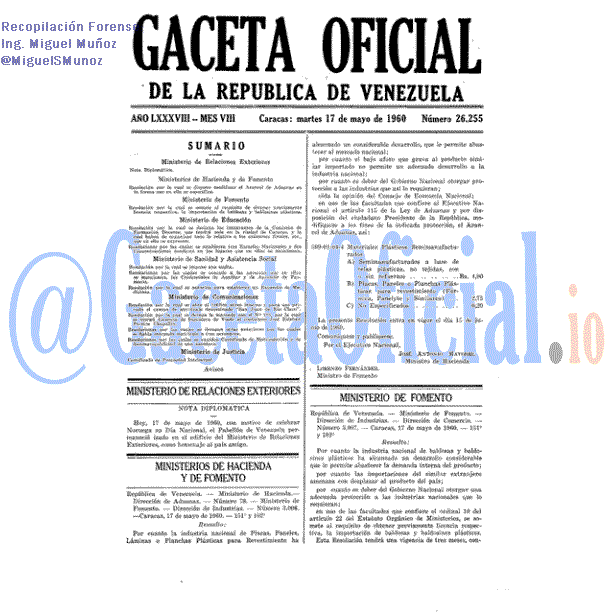 Gaceta Oficial 26255 del 17 Mayo 1960