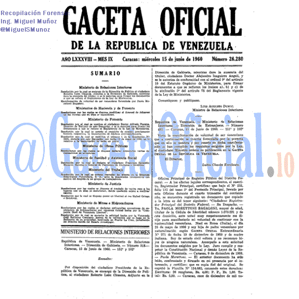 Gaceta Oficial 26280 del 15 Junio 1960