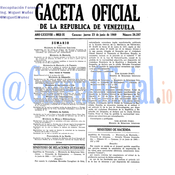 Gaceta Oficial 26287 del 23 Junio 1960