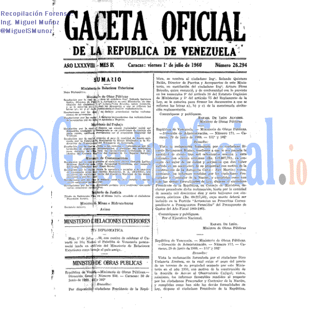 Gaceta Oficial 26294 del 1 Julio 1960