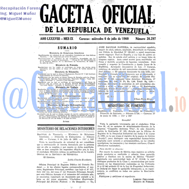 Gaceta Oficial 26297 del 6 Julio 1960