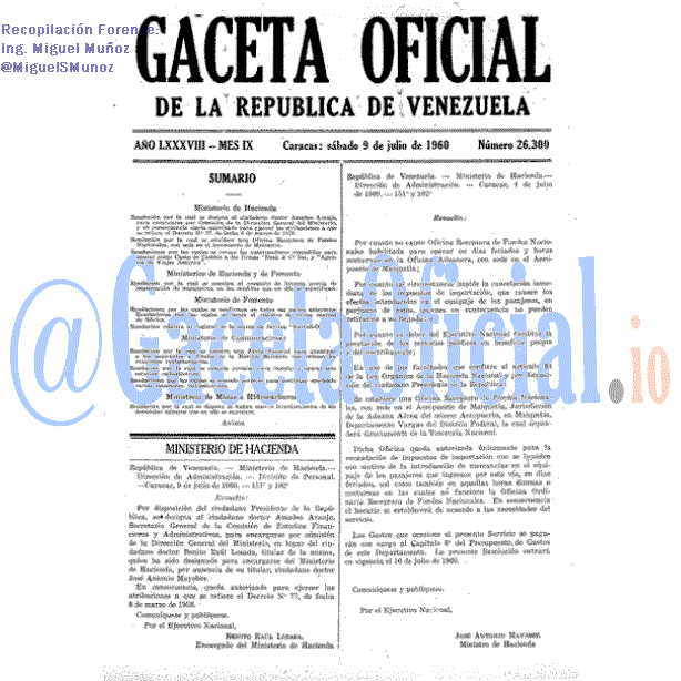Gaceta Oficial 26300 del 9 Julio 1960