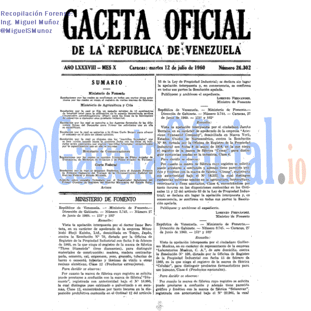 Gaceta Oficial 26302 del 12 Julio 1960