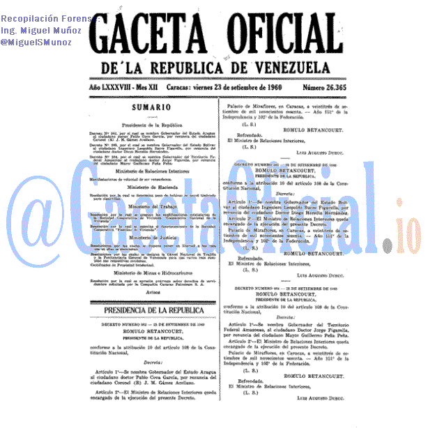 Gaceta Oficial 26365 del 23 Septiembre 1960