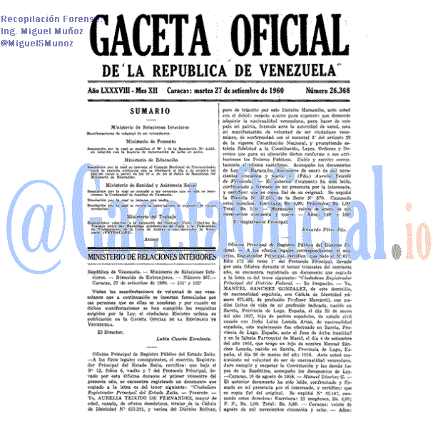 Gaceta Oficial 26368 del 27 Septiembre 1960