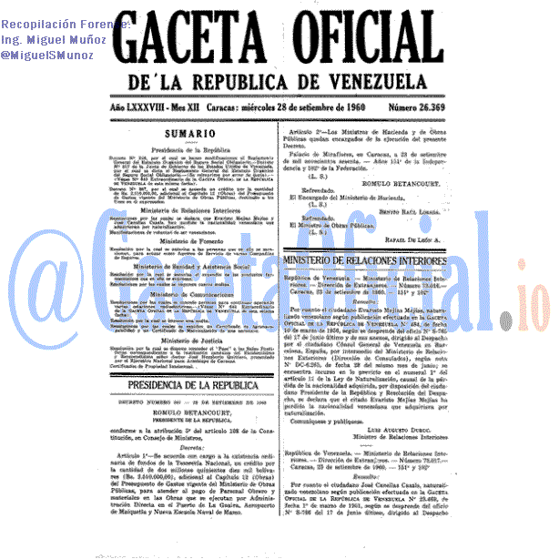 Gaceta Oficial 26369 del 28 Septiembre 1960