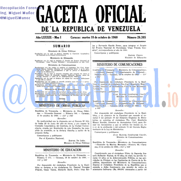 Gaceta Oficial 26385 del 18 Octubre 1960